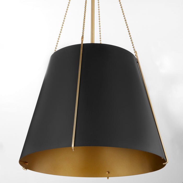 Quorum 862-3-5980 Three Light Pendant, Matte Black w/ Aged Brass
