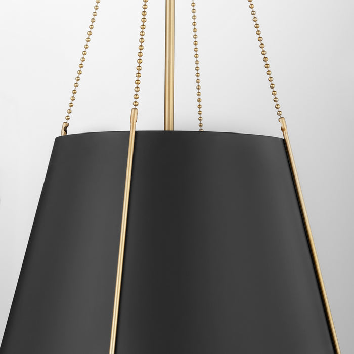 Quorum 862-3-5980 Three Light Pendant, Matte Black w/ Aged Brass
