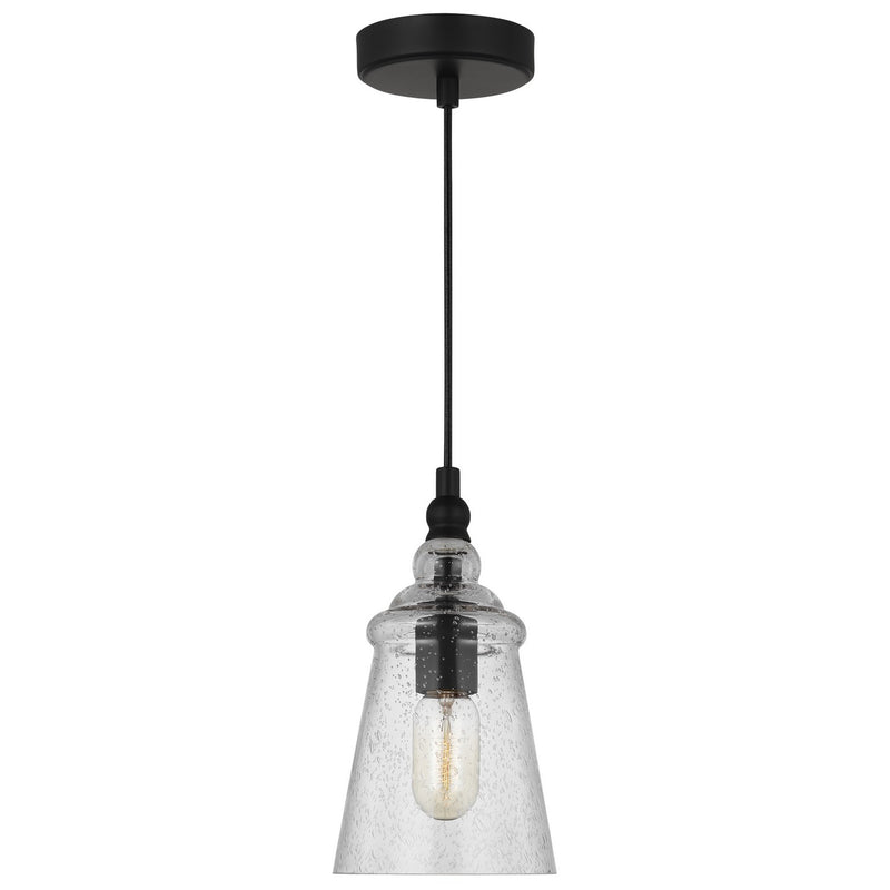 Generation Lighting P1449MBK One Light Mini Pendant, Midnight Black