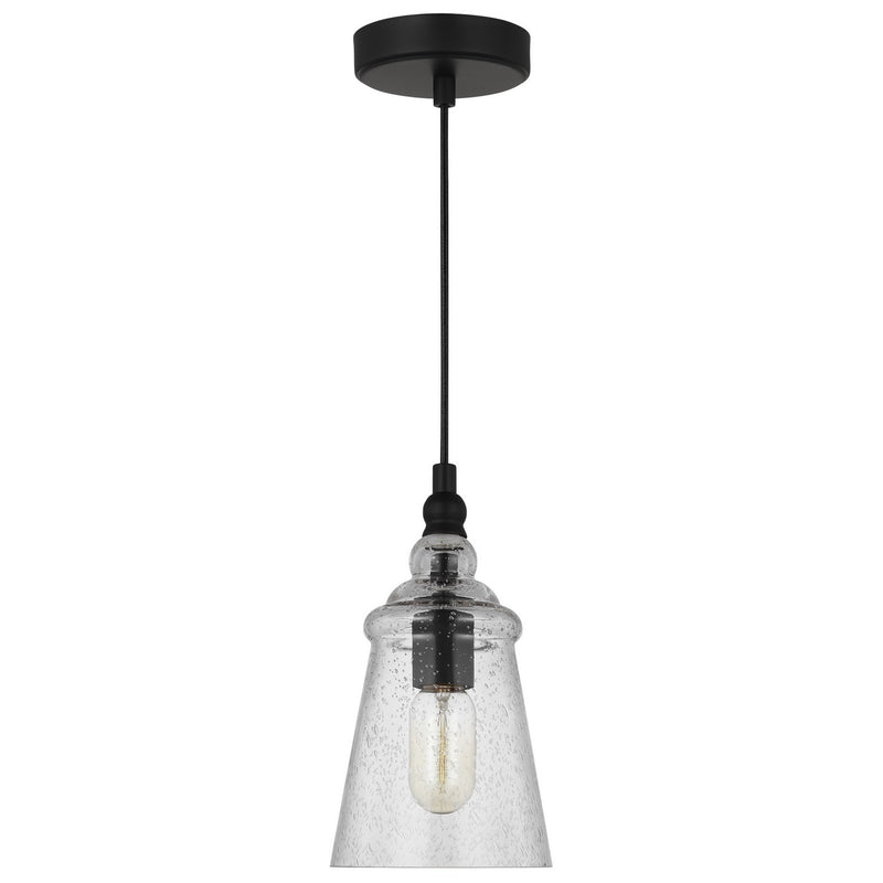 Generation Lighting P1449MBK One Light Mini Pendant, Midnight Black