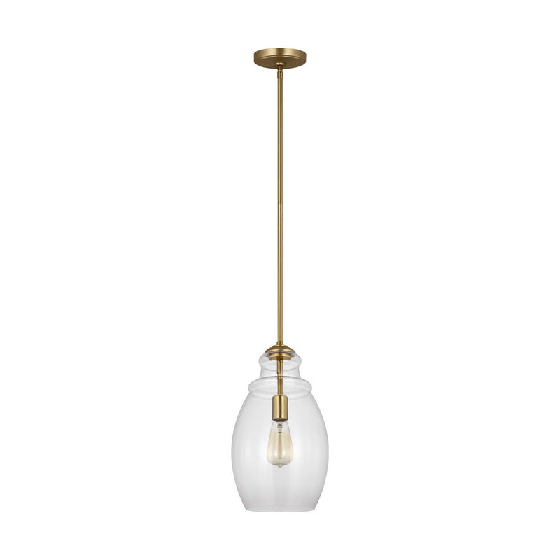 Generation Lighting P1484SB One Light Pendant, Satin Brass