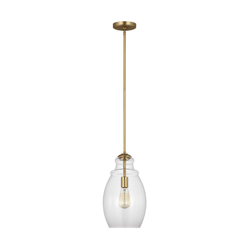 Generation Lighting P1484SB One Light Pendant, Satin Brass