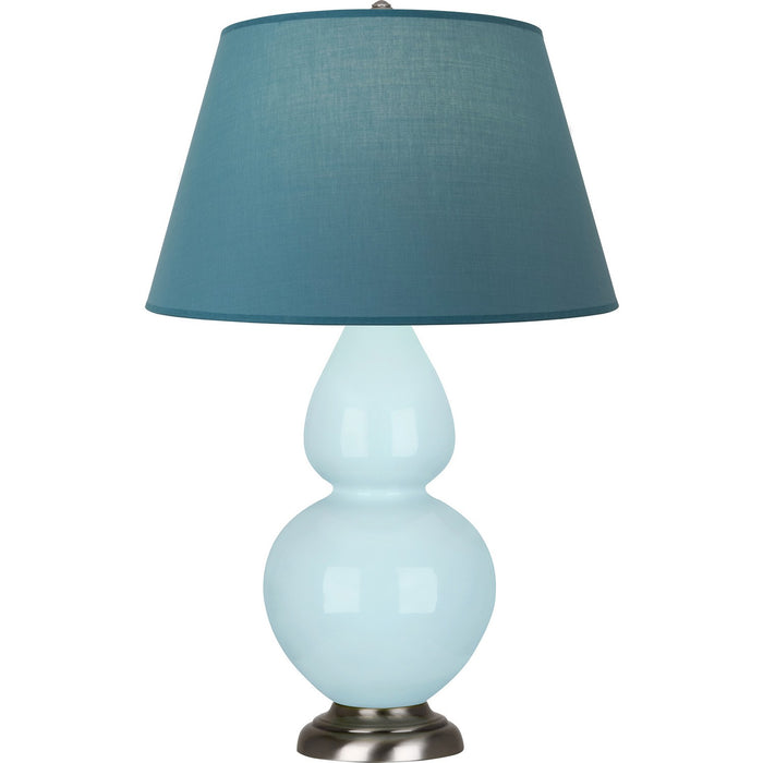 Robert Abbey 1676B One Light Table Lamp, Baby Blue Glazed Ceramic w/Antique Silvered
