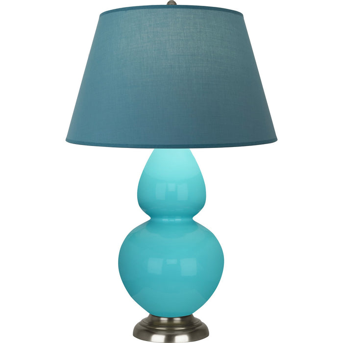 Robert Abbey 1741B One Light Table Lamp, Egg Blue Glazed Ceramic w/Antique Silvered