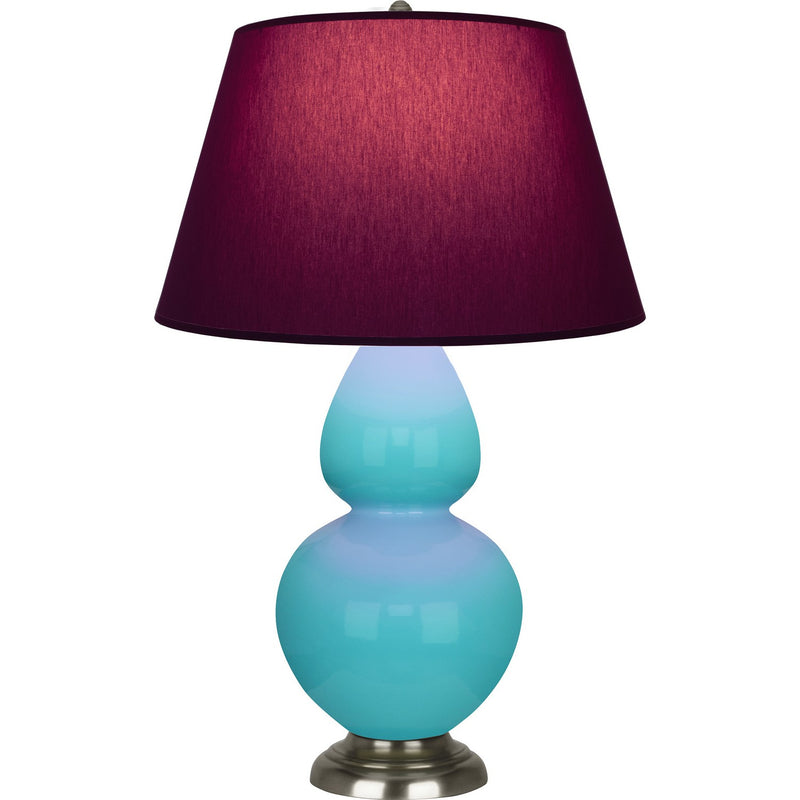 Robert Abbey 1741P One Light Table Lamp, Egg Blue Glazed Ceramic w/Antique Silvered