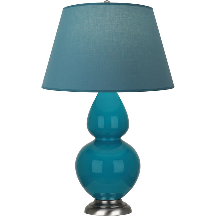 Robert Abbey 1753B One Light Table Lamp, Peacock Glazed Ceramic w/Antique Silvered