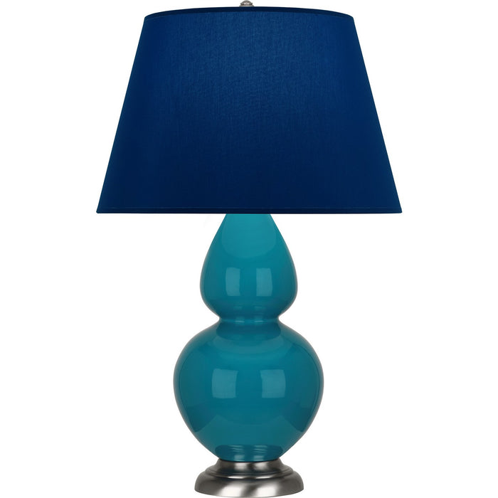Robert Abbey 1753N One Light Table Lamp, Peacock Glazed Ceramic w/Antique Silvered