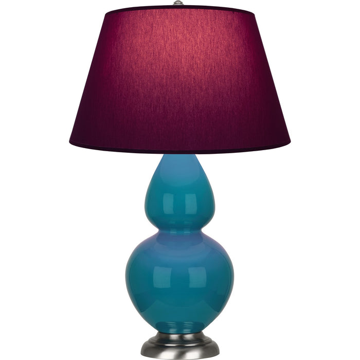 Robert Abbey 1753P One Light Table Lamp, Peacock Glazed Ceramic w/Antique Silvered