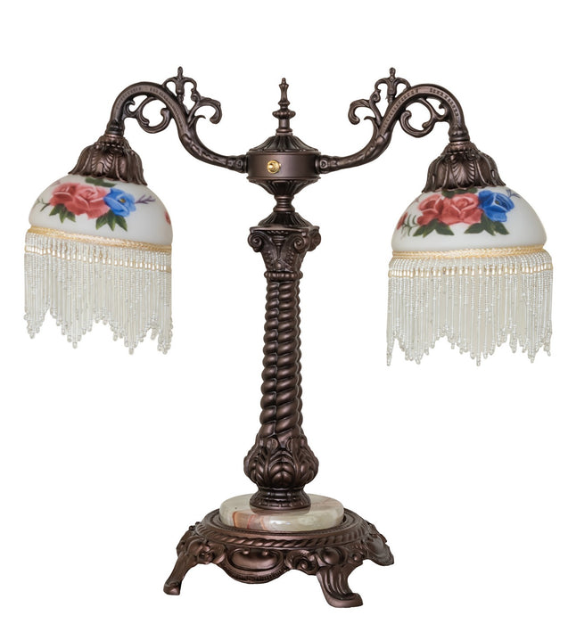 Meyda Tiffany 271968 Two Light Table Lamp, Mahogany Bronze