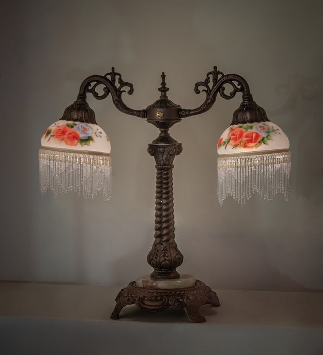 Meyda Tiffany 271969 Two Light Table Lamp, Mahogany Bronze