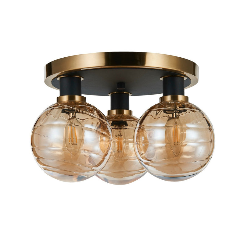 Artcraft AC11873AM Three Light Semi-Flush Mount, Black and Brushed Brass