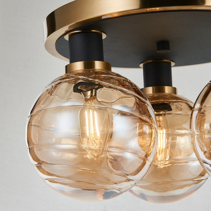 Artcraft AC11873AM Three Light Semi-Flush Mount, Black and Brushed Brass
