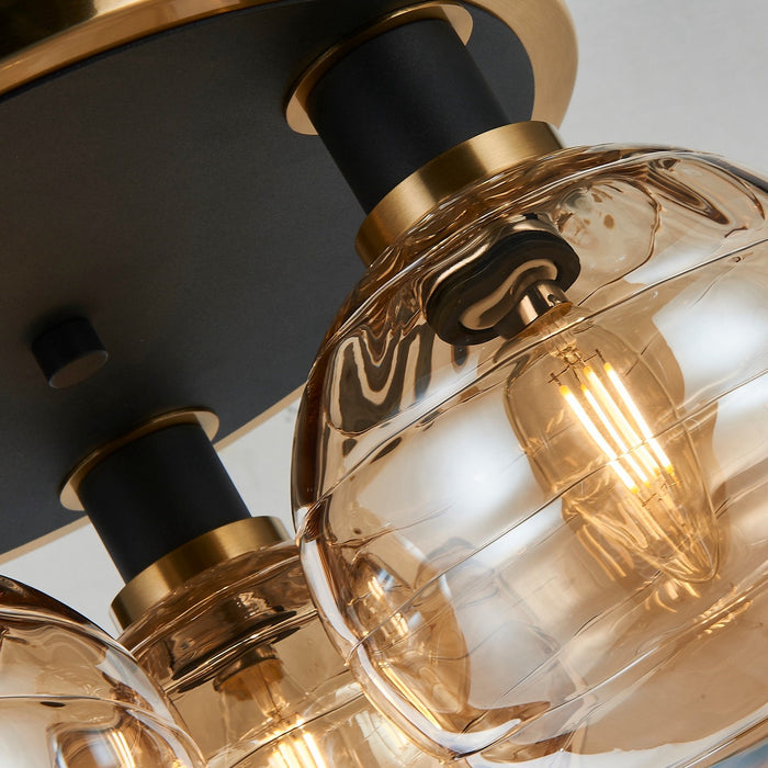 Artcraft AC11873AM Three Light Semi-Flush Mount, Black and Brushed Brass