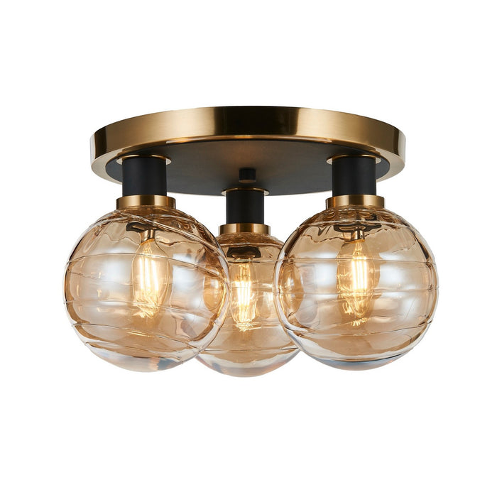 Artcraft AC11873AM Three Light Semi-Flush Mount, Black and Brushed Brass