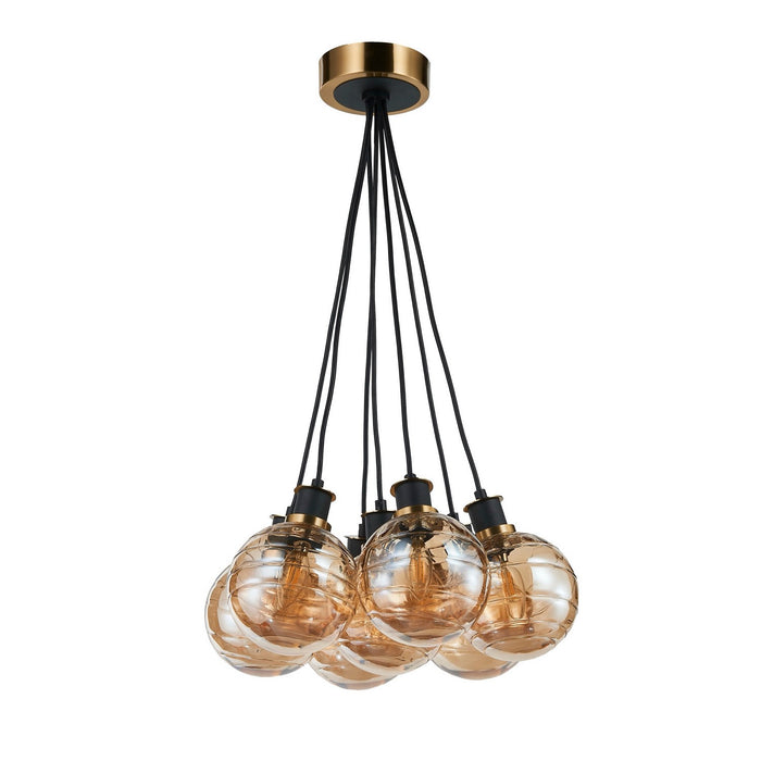 Artcraft AC11877AM Seven Light Pendant, Black and Brushed Brass