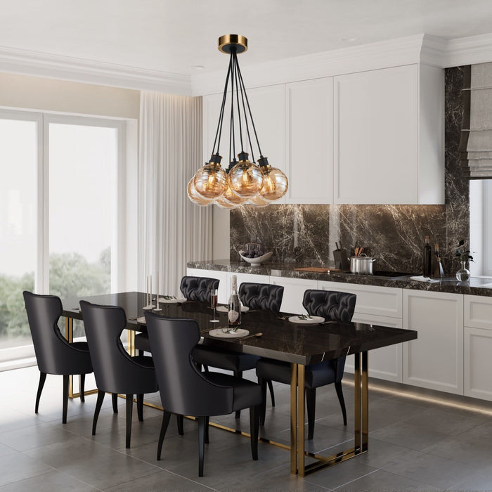 Artcraft AC11877AM Seven Light Pendant, Black and Brushed Brass