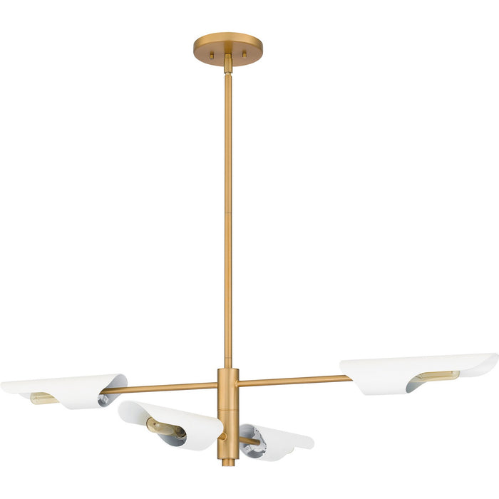 Quoizel LOI444BWS Four Light Linear Chandelier, Brushed Weathered Brass