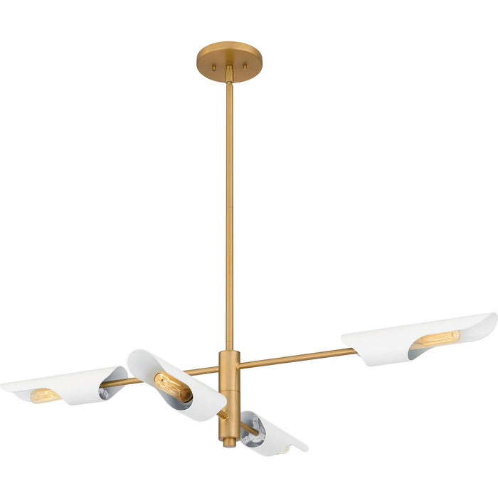 Quoizel LOI444BWS Four Light Linear Chandelier, Brushed Weathered Brass