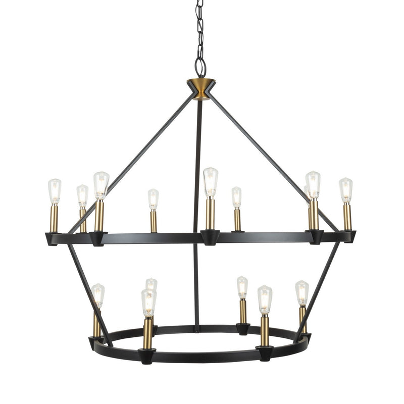 Artcraft AC11985BB 15 Light Chandelier, Black and Brushed Brass