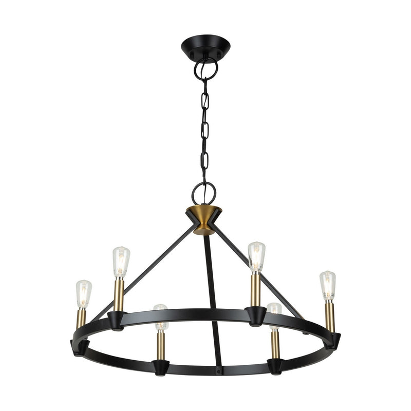 Artcraft AC11986BB Six Light Chandelier, Black and Brushed Brass