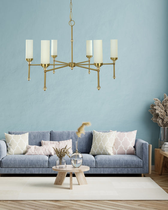 Framburg 5880 BR Six Light Chandelier, Brushed Brass