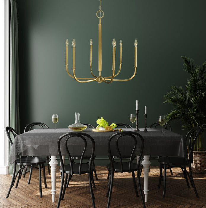 Framburg 5876 BR Six Light Chandelier, Brushed Brass