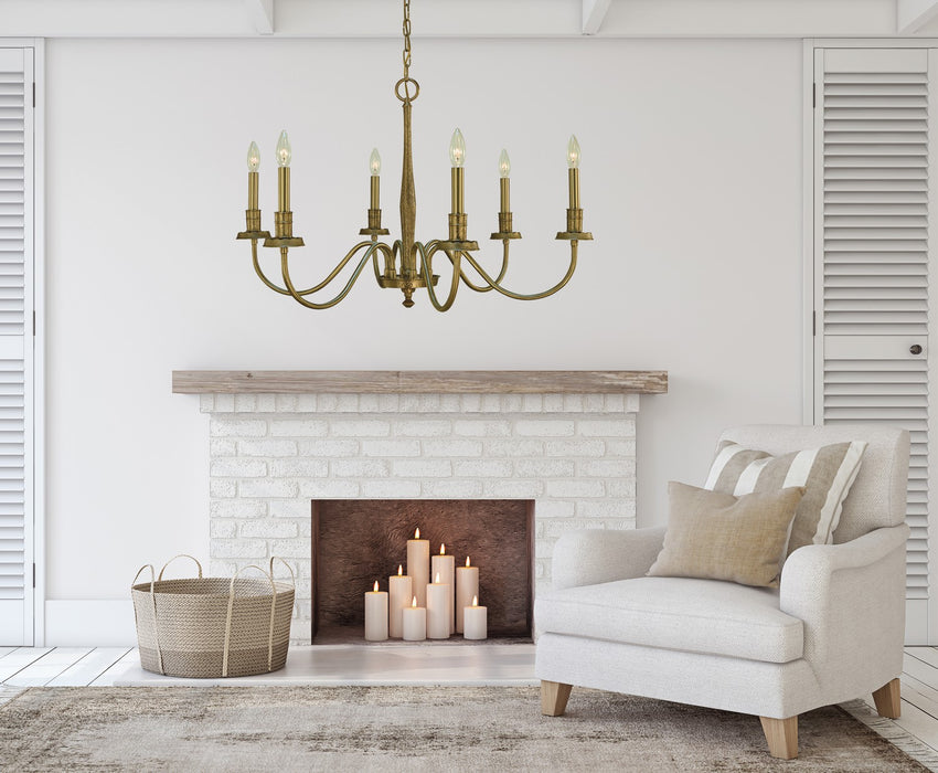 Framburg 5786 BR Six Light Chandelier, Brushed Brass
