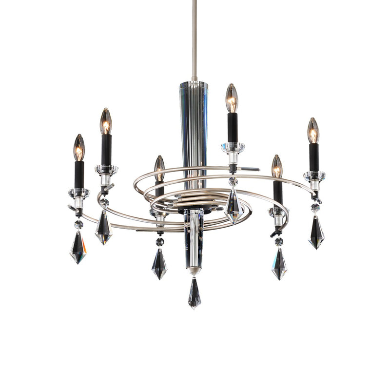 Schonbek S5606-710/18R Six Light Chandelier, Soft Silver/Black