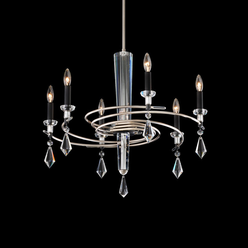 Schonbek S5606-710/18R Six Light Chandelier, Soft Silver/Black