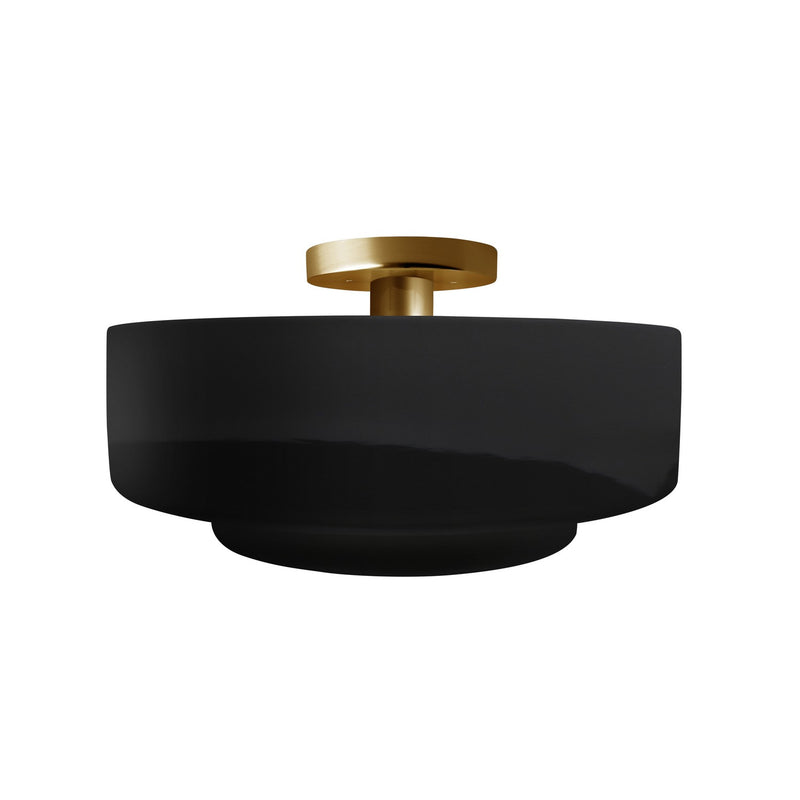 Justice Designs CER-6363-BKMT-BRSS One Light Semi-Flush Mount, Gloss Black w/ Matte White