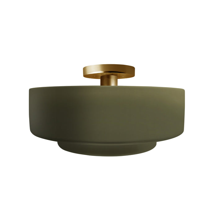 Justice Designs CER-6363-MGRN-BRSS One Light Semi-Flush Mount, Matte Green