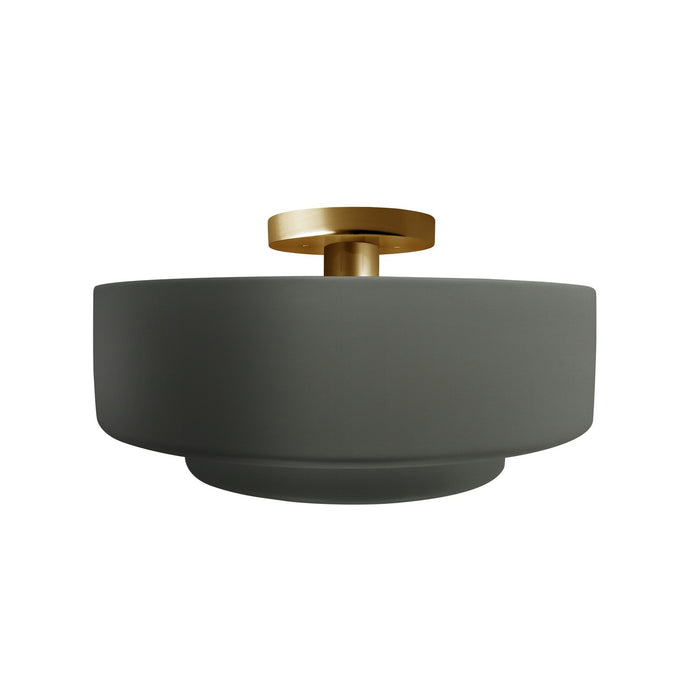 Justice Designs CER-6363-PWGN-BRSS One Light Semi-Flush Mount, Pewter Green