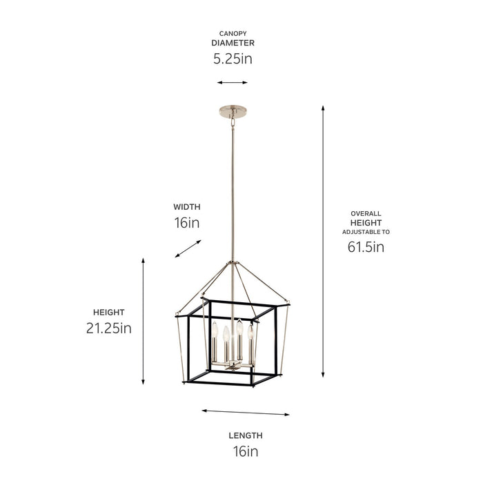Kichler 52626PN Four Light Foyer Pendant, Polished Nickel
