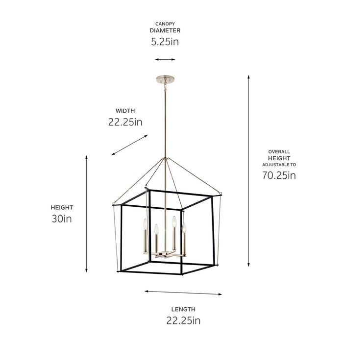 Kichler 52627PN Four Light Foyer Pendant, Polished Nickel