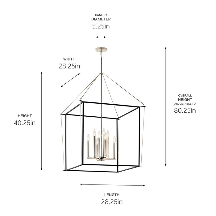 Kichler 52628PN Eight Light Foyer Pendant, Polished Nickel
