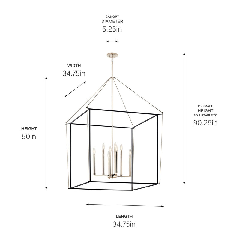 Kichler 52629PN Eight Light Foyer Pendant, Polished Nickel
