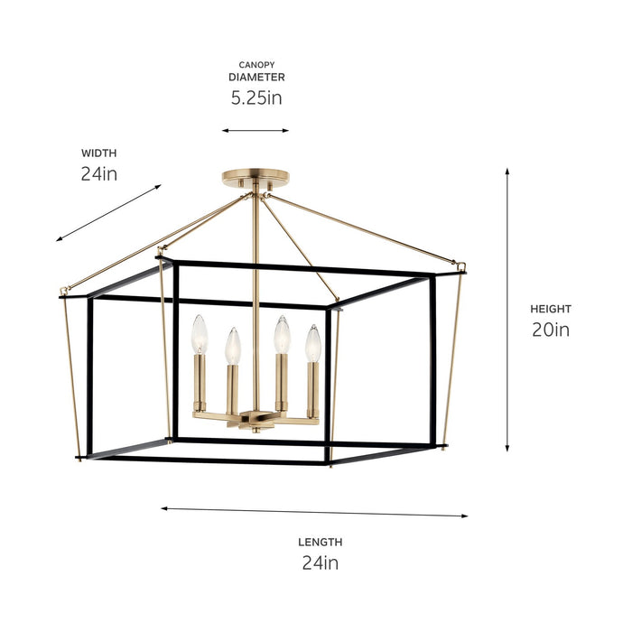 Kichler 52632CPZ Four Light Semi Flush Mount, Champagne Bronze