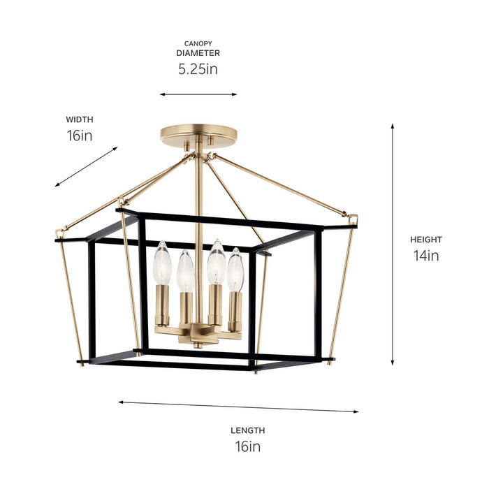 Kichler 52633CPZ Four Light Semi Flush Mount, Champagne Bronze