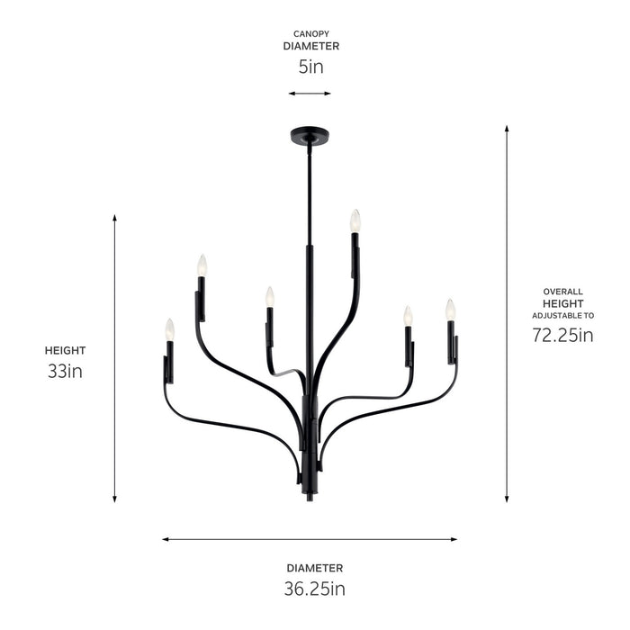 Kichler 52673BK Six Light Chandelier, Black
