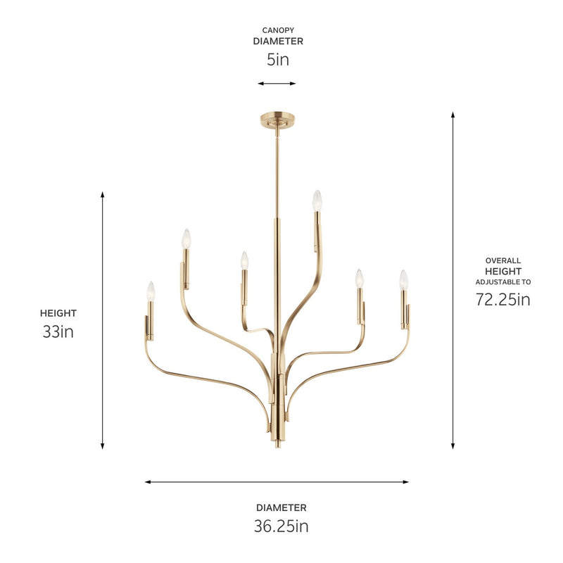 Kichler 52673CPZ Six Light Chandelier, Champagne Bronze