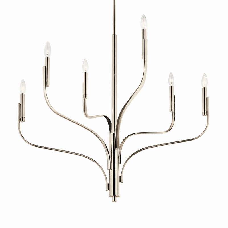 Kichler 52673PN Six Light Chandelier, Polished Nickel