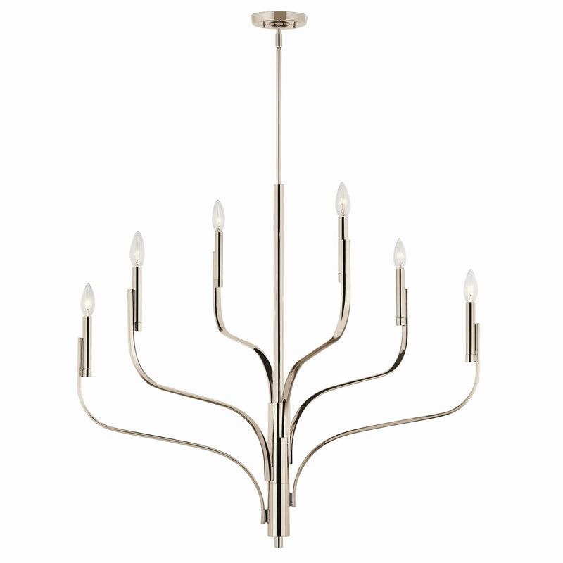 Kichler 52673PN Six Light Chandelier, Polished Nickel