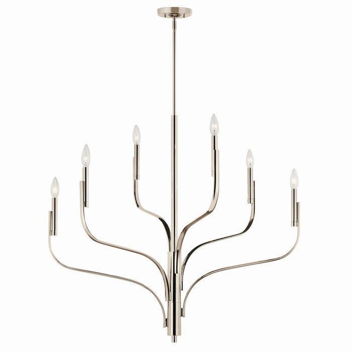 Kichler 52673PN Six Light Chandelier, Polished Nickel