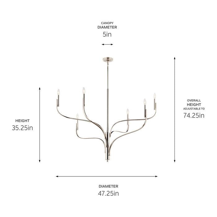 Kichler 52674PN Six Light Chandelier, Polished Nickel
