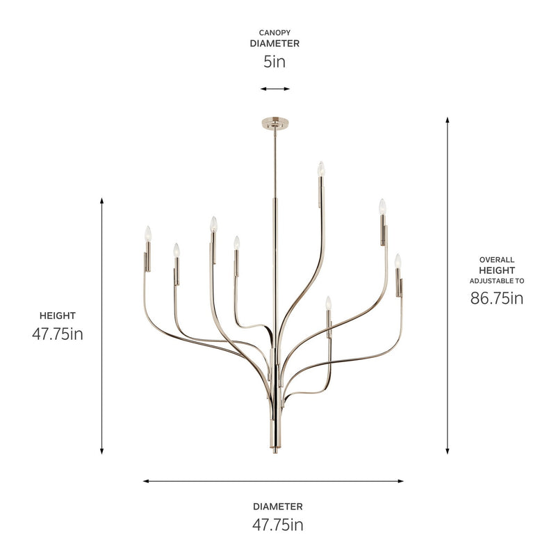 Kichler 52675PN Eight Light Chandelier, Polished Nickel