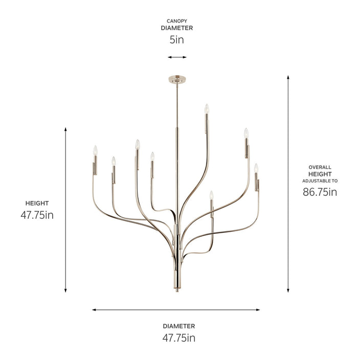 Kichler 52675PN Eight Light Chandelier, Polished Nickel