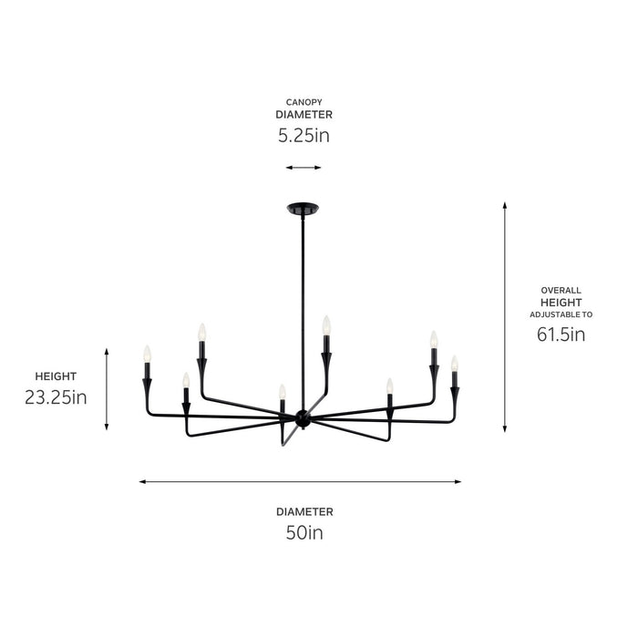 Kichler 52691BK Eight Light Chandelier, Black