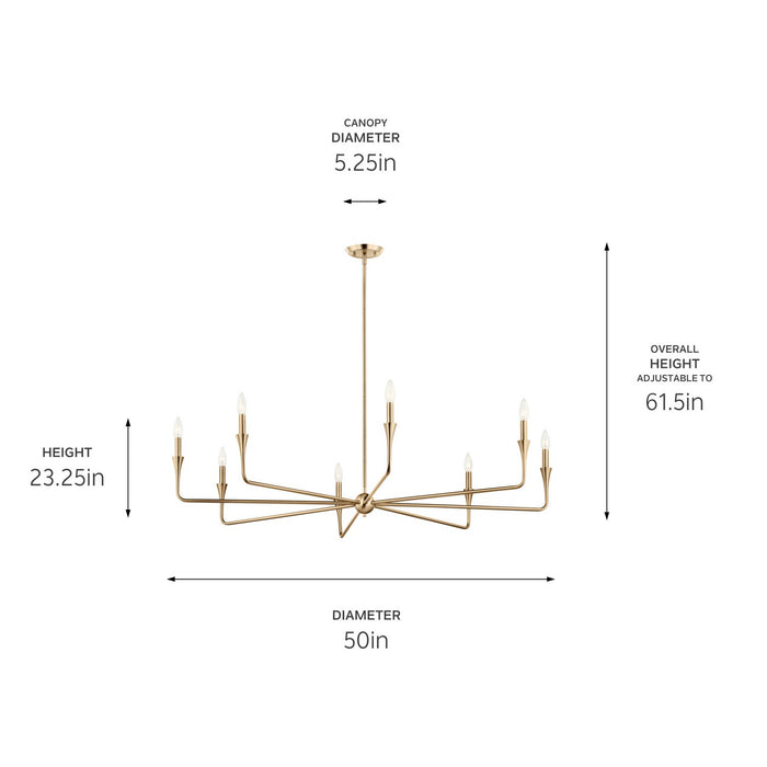 Kichler 52691CPZ Eight Light Chandelier, Champagne Bronze