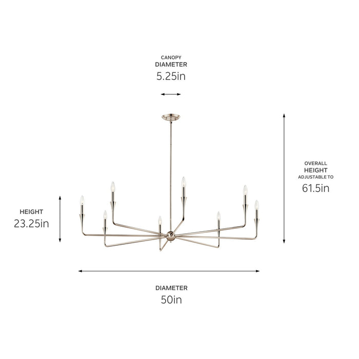 Kichler 52691PN Eight Light Chandelier, Polished Nickel