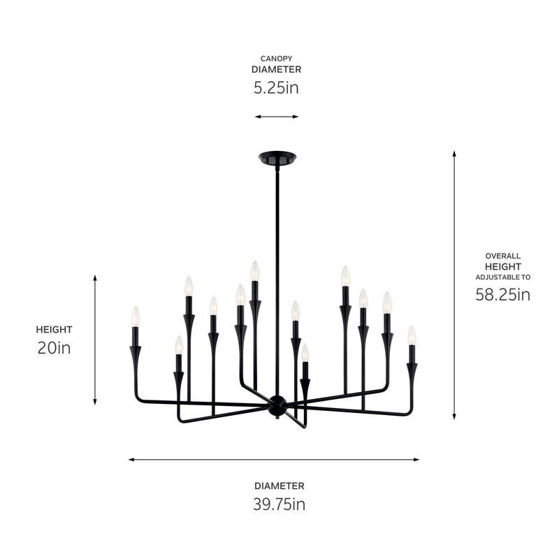 Kichler 52692BK 12 Light Chandelier, Black